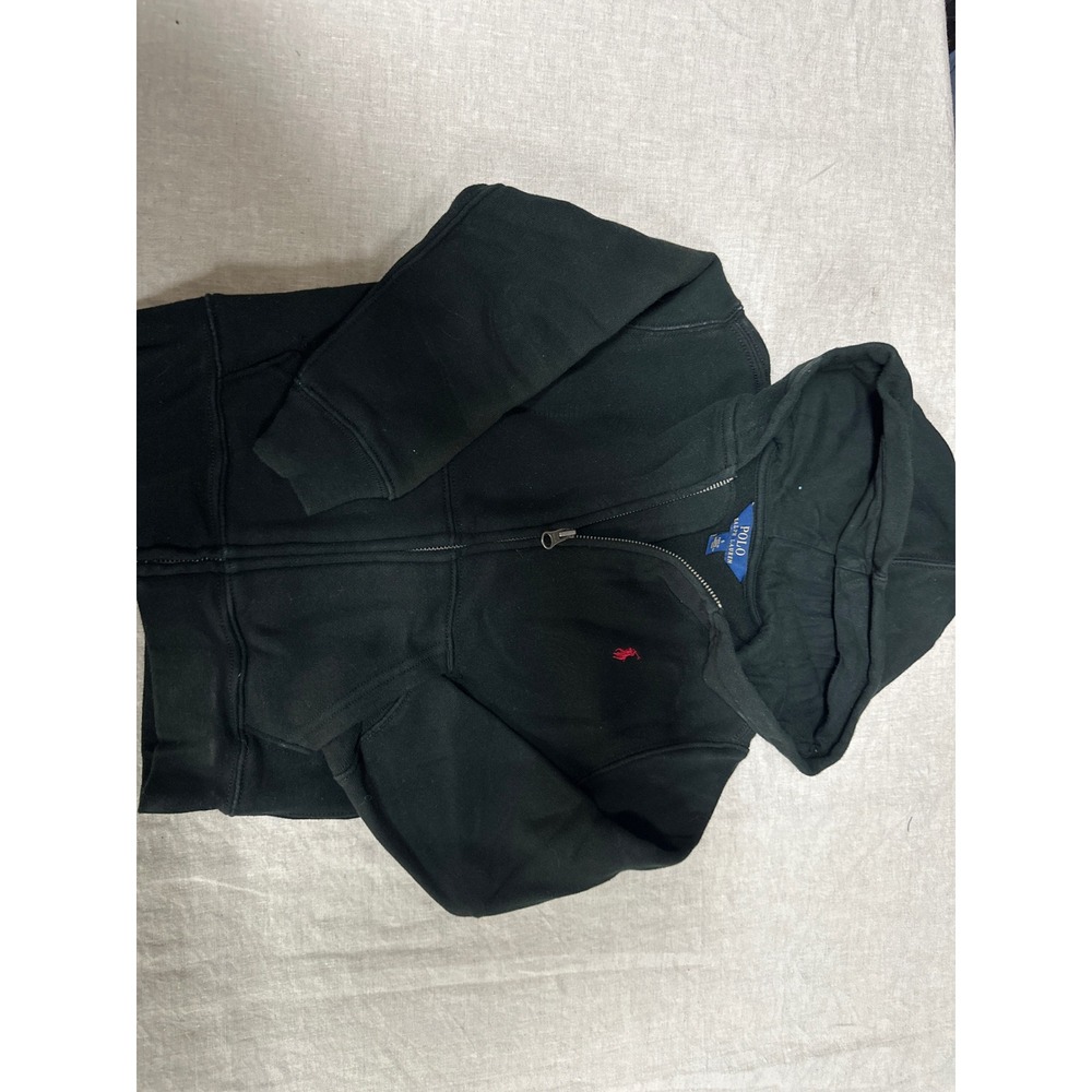 Polo Ralph Lauren Boys Size 5 Navy Blue Full Zip Hoodie Red Pony Logo Fleece
